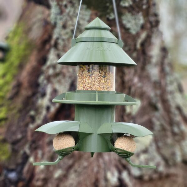 tour mangeoire pour oiseau evena vert